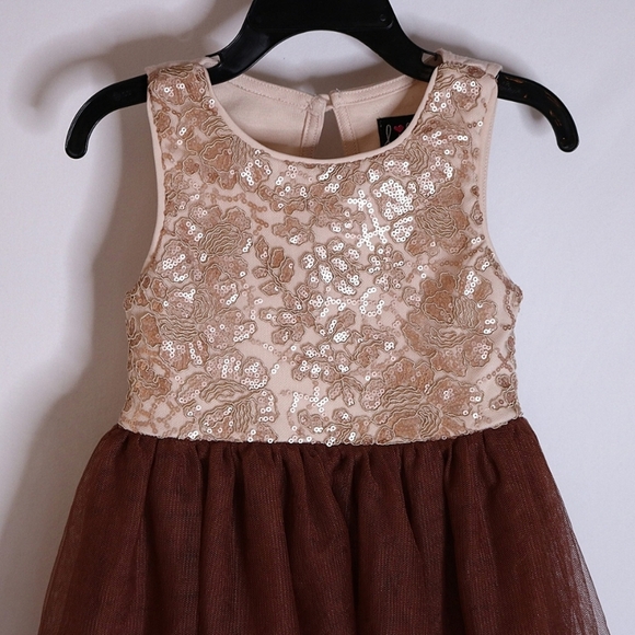LILT Sequins tulle dress, cream and brown, 4T - Picture 3 of 5